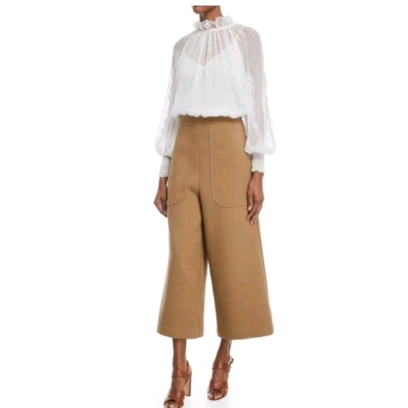 See by Chloé Wide‎ Leg Crop Pants Gaucho Culottes Pockets Khaki Sz 34 New AS IS